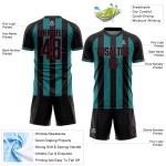Black Custom Jersey Teal-Crimson Sports Uniform Sublimation Line Soccer Pinstripe