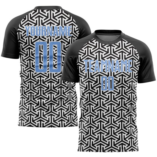 Soccer Uniform Jersey Custom Light Blue-White Black Sublimation