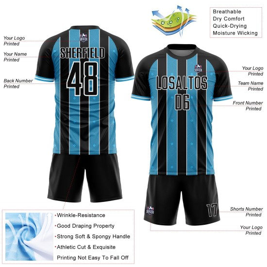 Line Uniform Black Sports Sky Blue-White Pinstripe Jersey Sublimation Soccer Custom