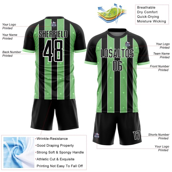 Jersey Green-White Uniform Pinstripe Sublimation Soccer Line Pea Black Sports Custom