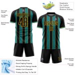 Teal-Yellow Uniform Soccer Line Custom Sports Jersey Sublimation Pinstripe Black