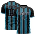 Custom Blue-Gray Line Uniform Sublimation Black Sports Soccer Pinstripe Panther Jersey